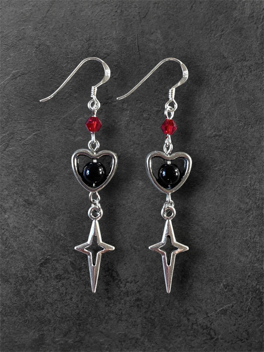 Dark Star Heart Earrings