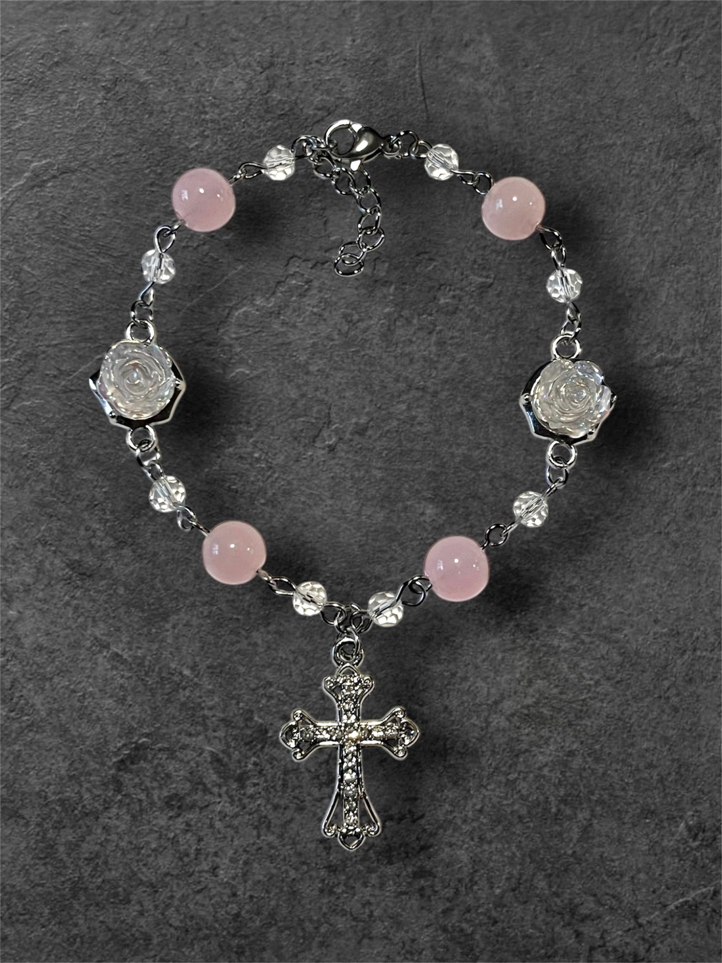 Pink Petal Cross Bracelet
