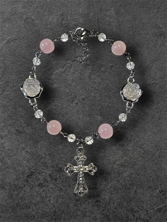 Pink Petal Cross Bracelet
